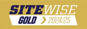 Logo with text "SiteWise Gold 2024/25" on a yellow background.